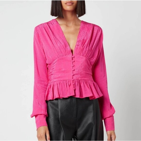REMAIN Birger Christensen Rotate Tracy Blouse Hot Pink Designer US 4 Peplum - Picture 1 of 11